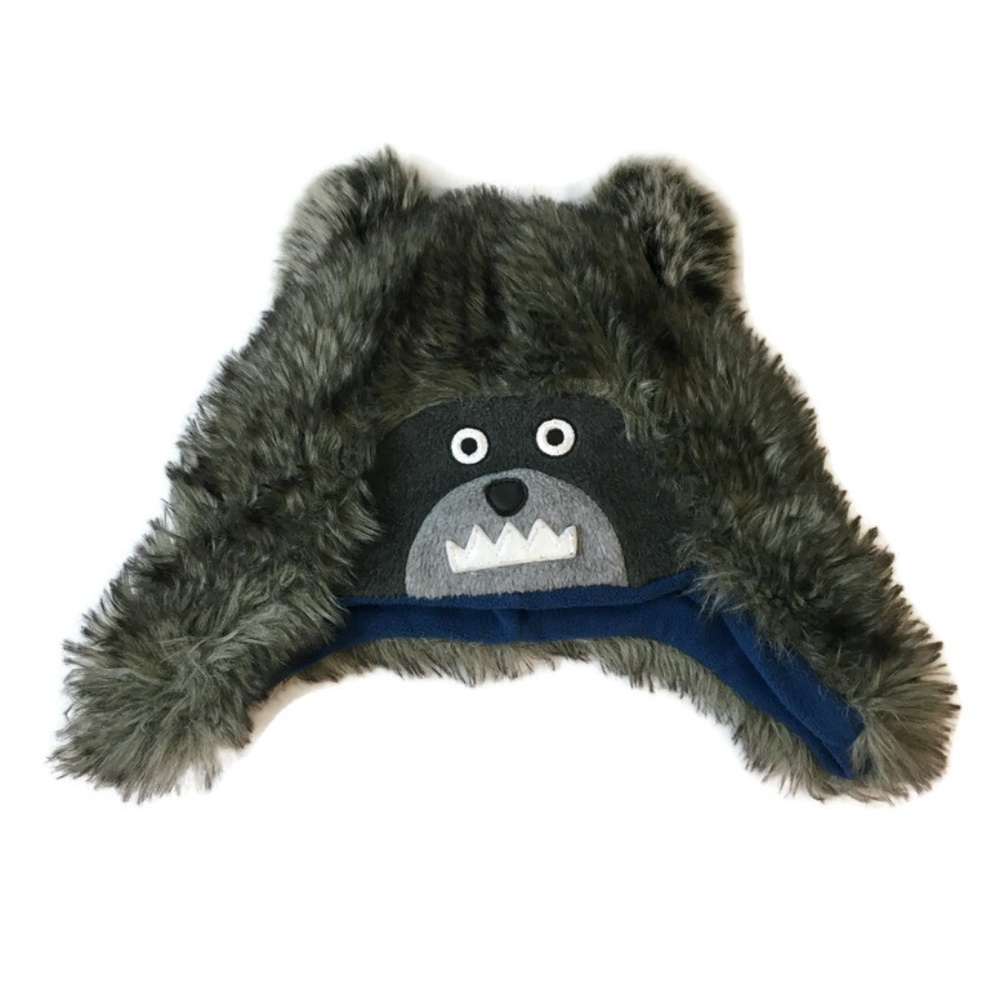 BABY GAP Kids Size S/M Furry Gray Wolf Hat Lined